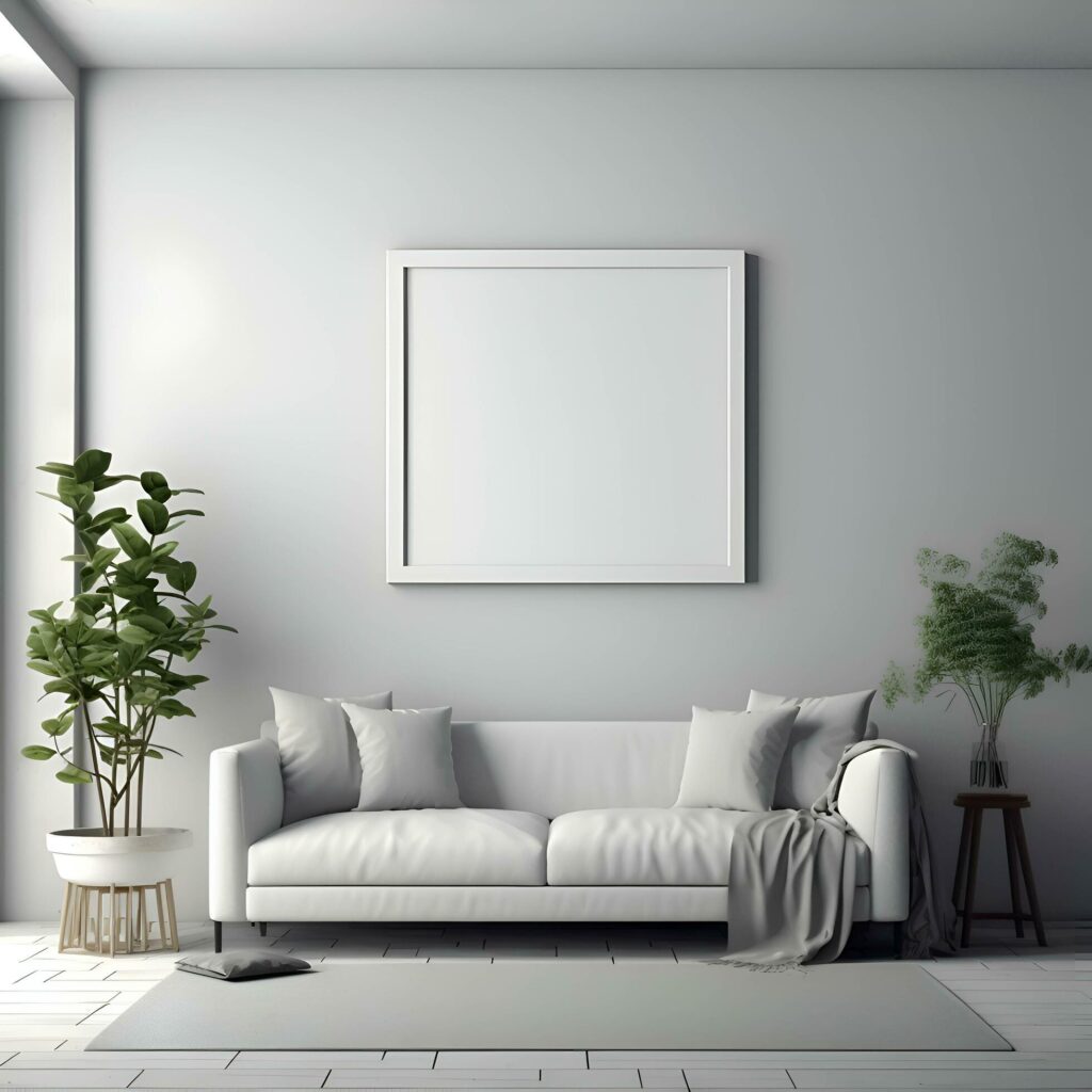 Mock up poster frame in modern interior background 3d render Stock Free