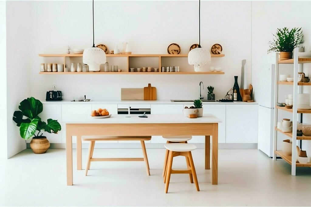 Modern kitchen interior design in apartment or house with furniture. Luxury kitchen home scandinavian concept by AI Generated Stock Free