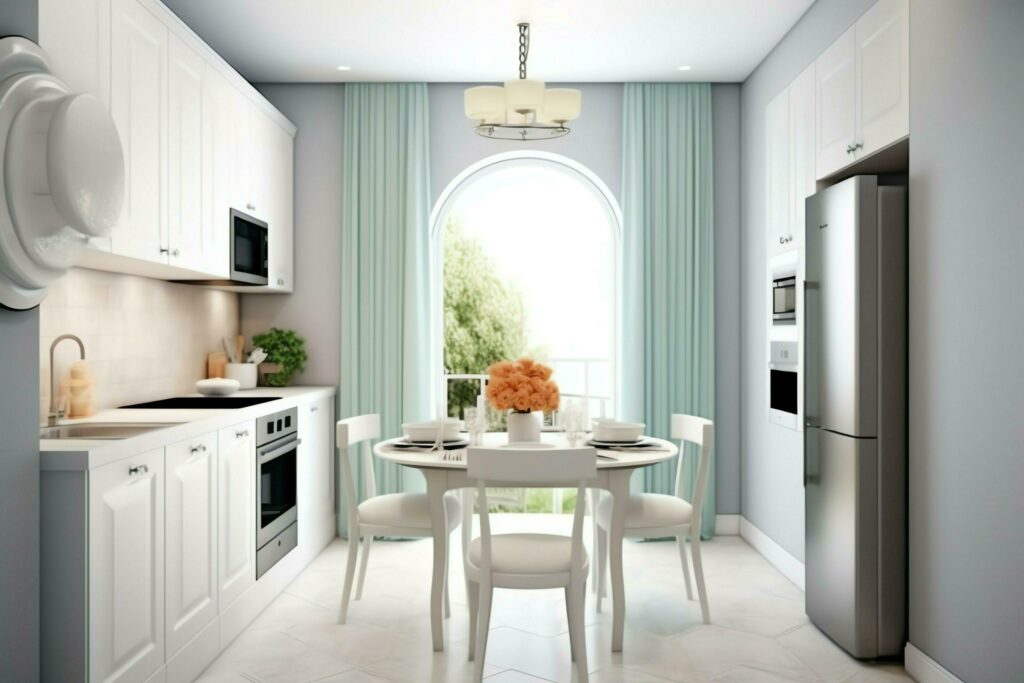 Modern kitchen interior design in apartment or house with furniture. Luxury kitchen home scandinavian concept by AI Generated Stock Free