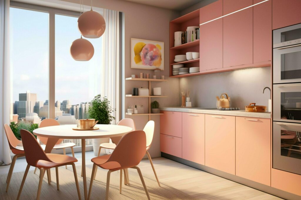 Modern kitchen interior design in apartment or house with furniture. Luxury kitchen home scandinavian concept by AI Generated Stock Free