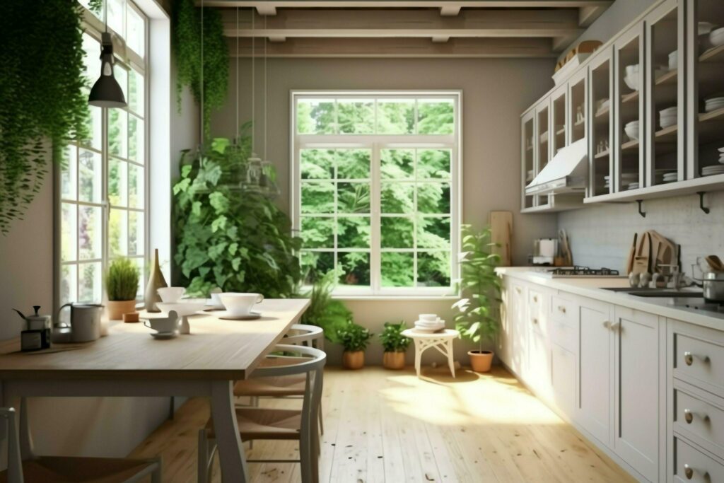 Modern kitchen interior design in apartment or house with furniture. Luxury kitchen home scandinavian concept by AI Generated Stock Free