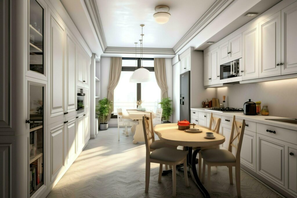 Modern kitchen interior design in apartment or house with furniture. Luxury kitchen home scandinavian concept by AI Generated Stock Free