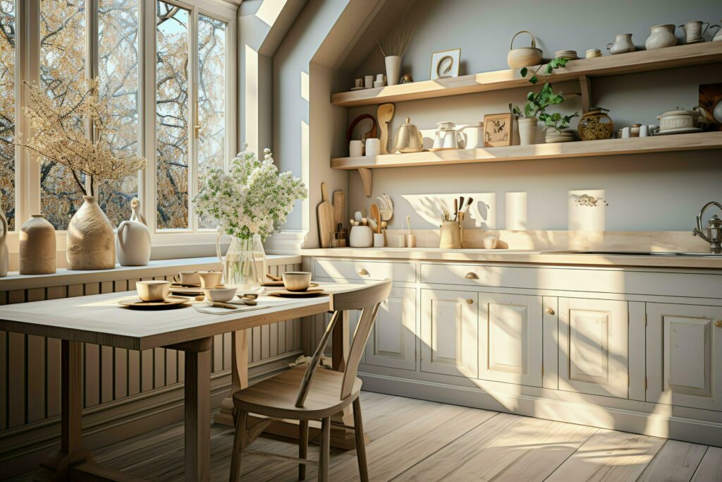 Modern kitchen interior design in apartment or house with furniture. Luxury kitchen home scandinavian concept by AI Generated Stock Free