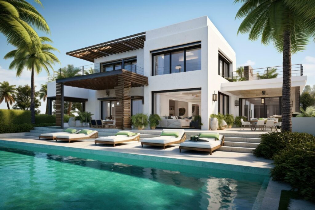 Modern villa with swimming pool Stock Free