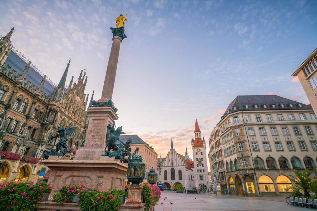 Munich skyline with Marienplatz Town Hall Stock Free