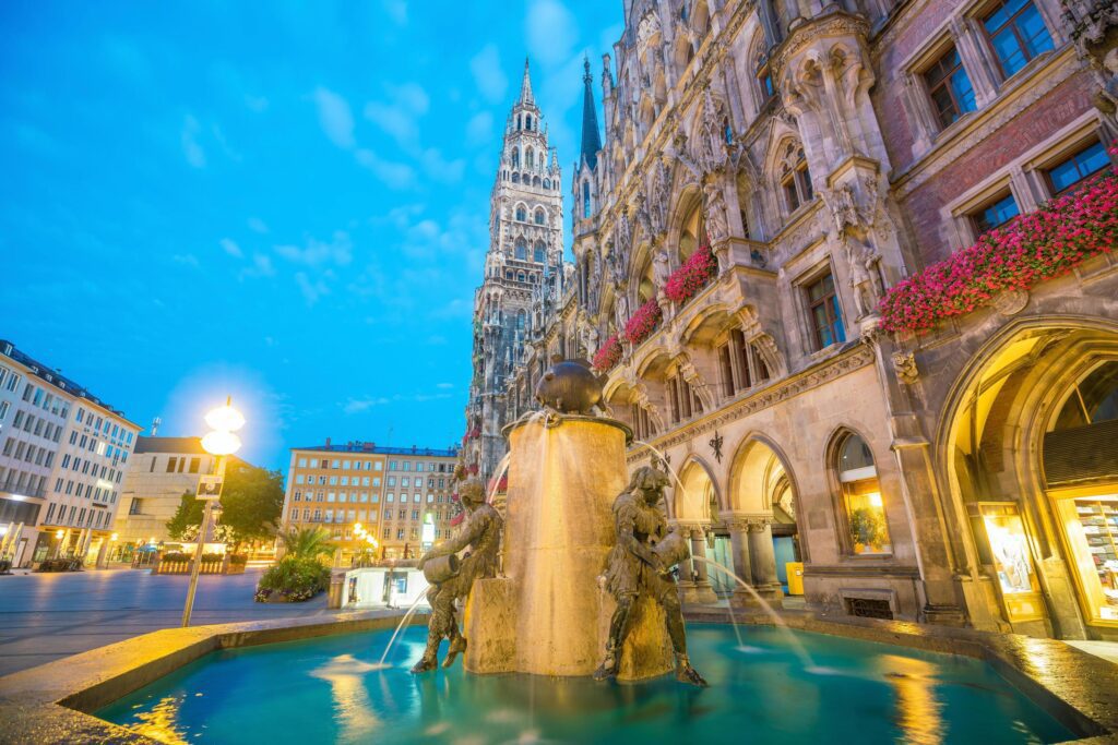 Munich skyline with Marienplatz Town Hall Stock Free