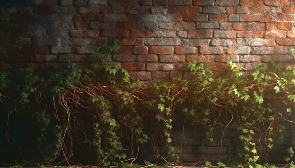 Nature growth on old brick wall creates abstract pattern backdrop generated by AI Stock Free