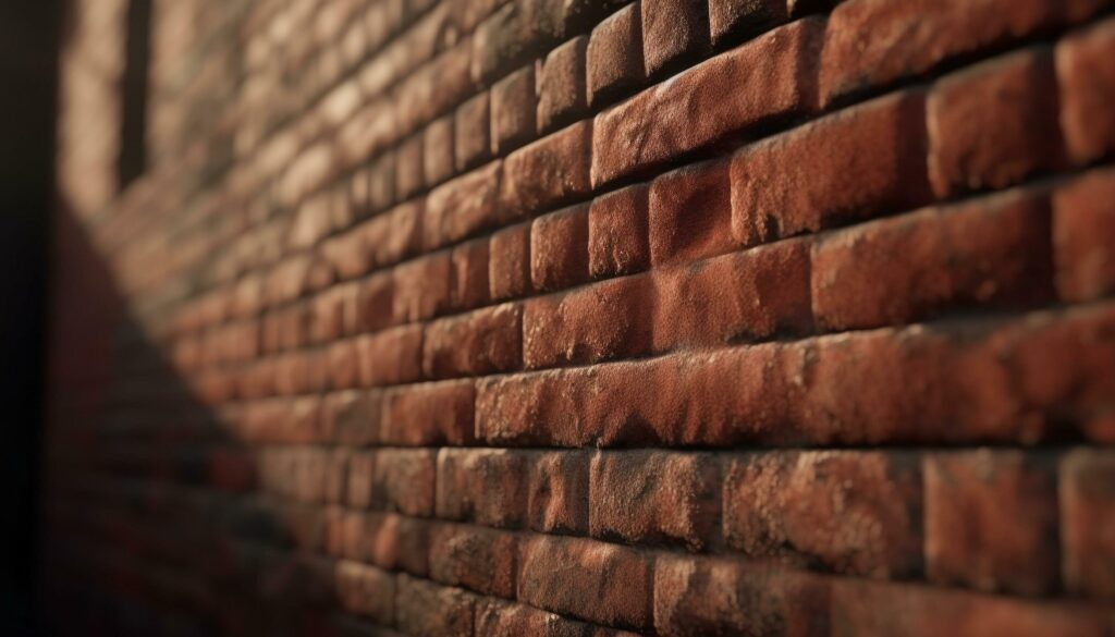 Old brick wall with textured pattern, surrounded by nature history generated by AI Stock Free