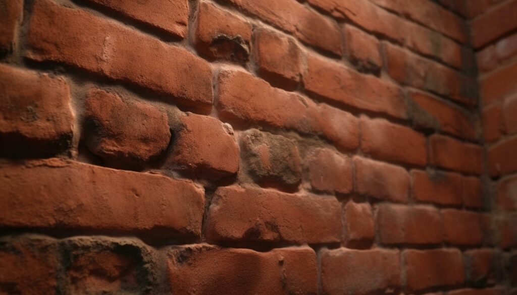 Old brick wall with textured pattern, surrounded by weathered concrete generated by AI Stock Free