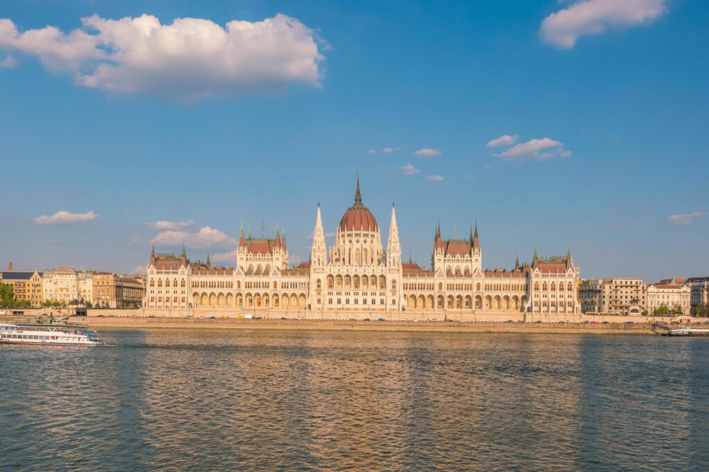 Parliament building over Danube river in Budapest Stock Free