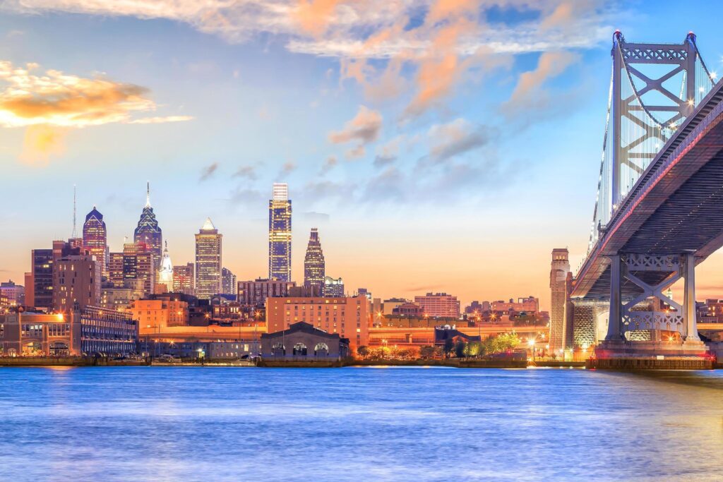 Philadelphia skyline at sunset Stock Free