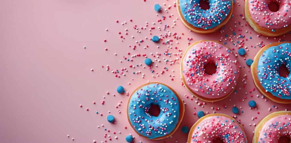 Pink and Blue Sprinkled Donuts on a Pink Background Stock Free