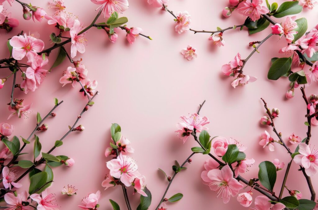 Pink blossoms are blooming vibrantly against a pink background Stock Free