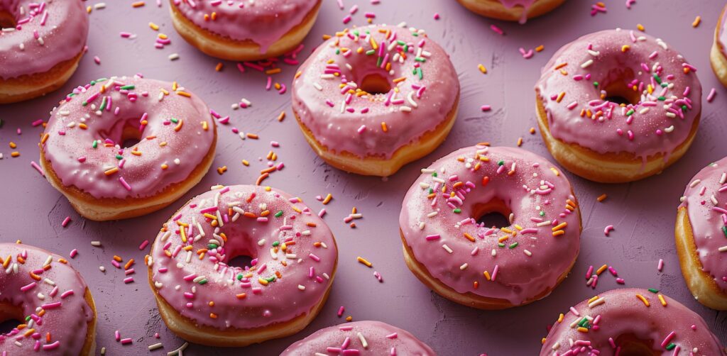 Pink Sprinkled Donuts on a Purple Background Stock Free