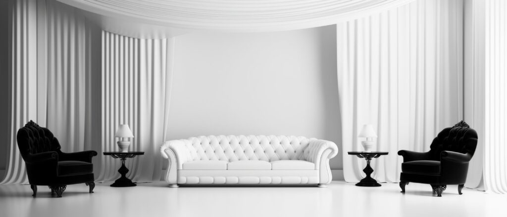 portrait of minimalist style living room interior on black and white background, generative ai Stock Free