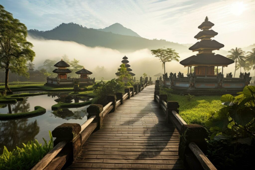 Pura Ulun Danu Bratan temple in Bali, Indonesia, A beautiful view of Ulun Danu Batur temple in Bali, Indonesia, AI Generated Stock Free