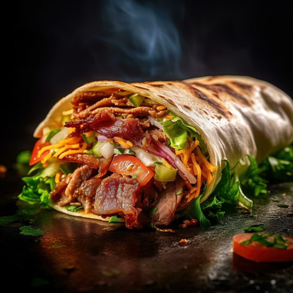 Realistic photo of Doner Kebab. Close-Up Food Photography. AI Generated Stock Free