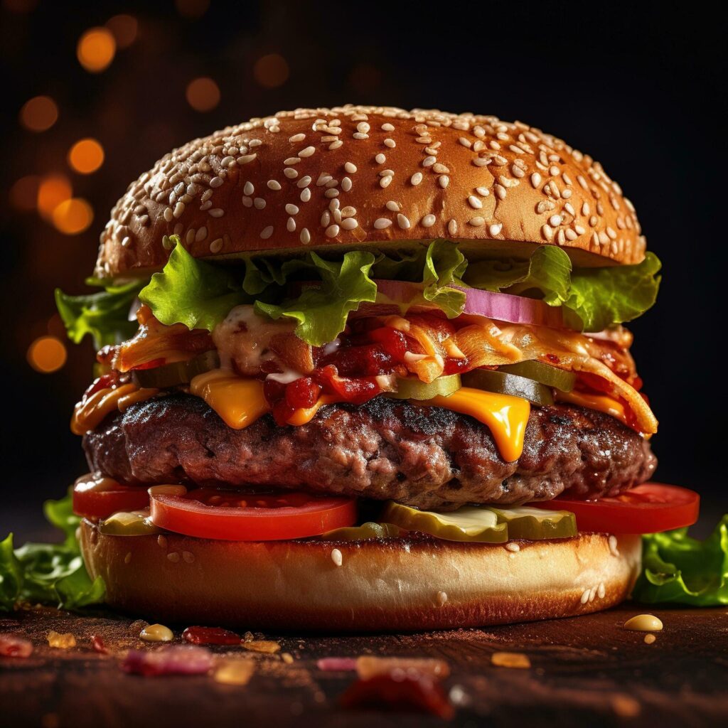 Realistic photo of Hamburger. Close-Up Food Photography. AI Generated Stock Free