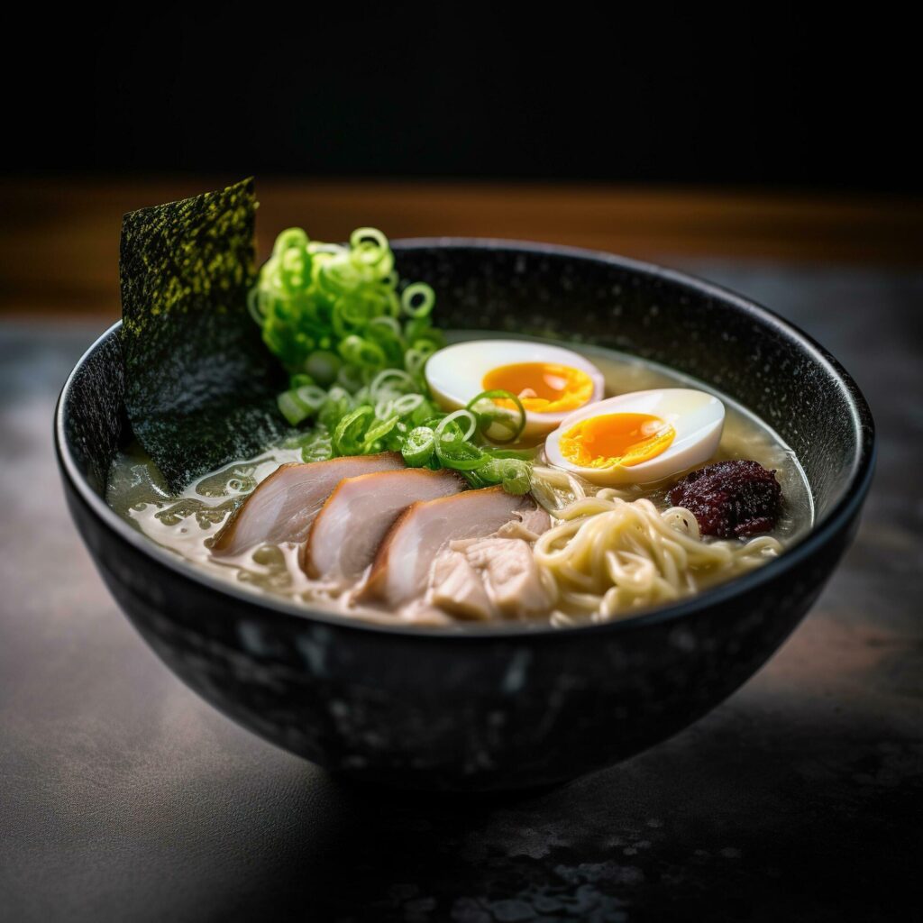 Realistic photo of Ramen. Close-Up Food Photography. AI Generated Stock Free