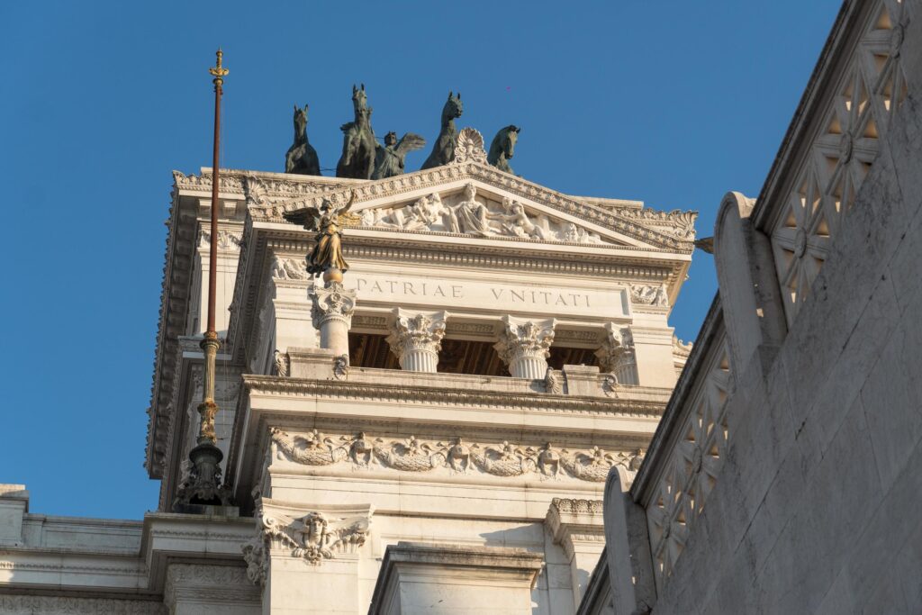 Rome, Italy – February 18, 2019 – Side view of Altar of the Fatherland from Piazza Venezia in Rome Stock Free