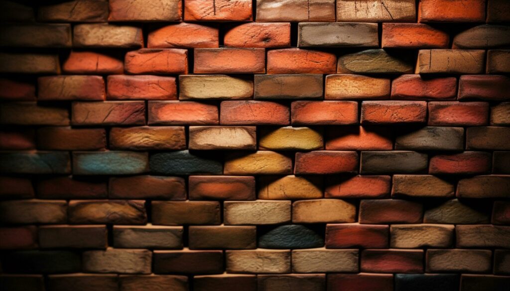 Rustic woodpile stacked against old brick wall generated by AI Stock Free