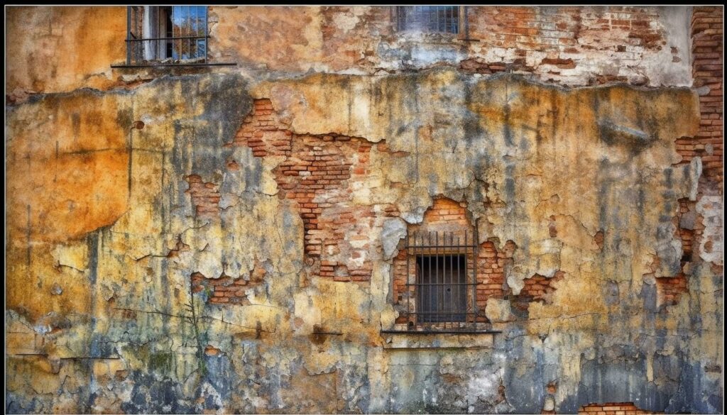 Rusty metal door on weathered brick building, abandoned and run down generated by AI Stock Free