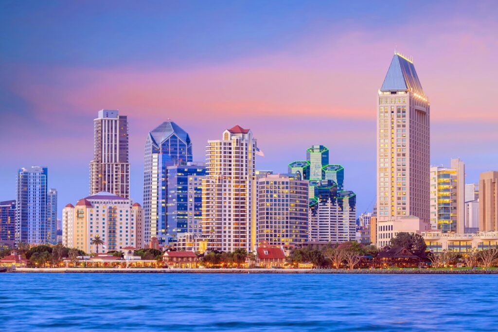 San Diego skyline at sunset Stock Free