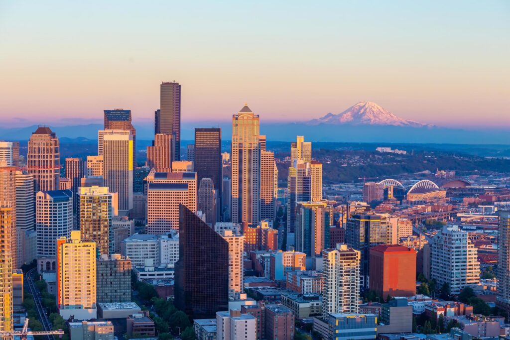 Seattle city downtown skyline cityscape in Washington State, USA Stock Free