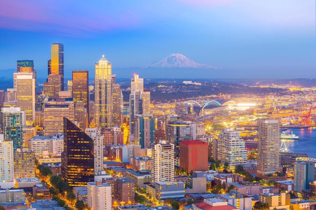 Seattle city downtown skyline cityscape in Washington State, USA Stock Free