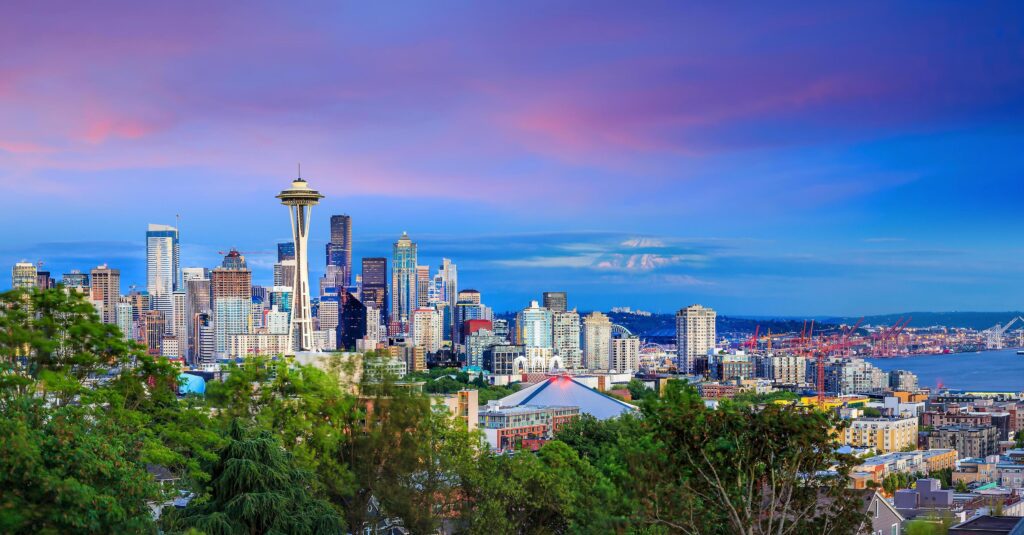 Seattle skyline at twilight Stock Free