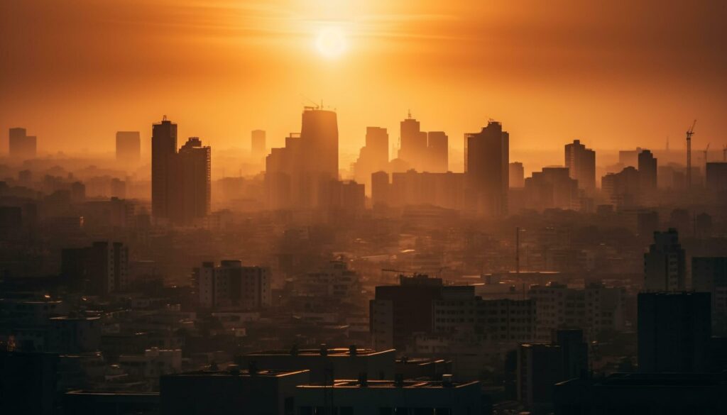 Silhouette skyline glows, Beijing modern cityscape illuminated generated by AI Stock Free