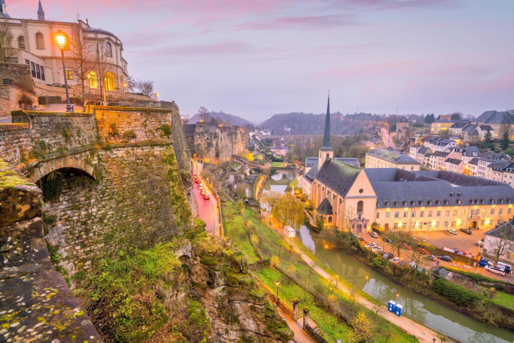 Skyline of old town Luxembourg City from top view Stock Free