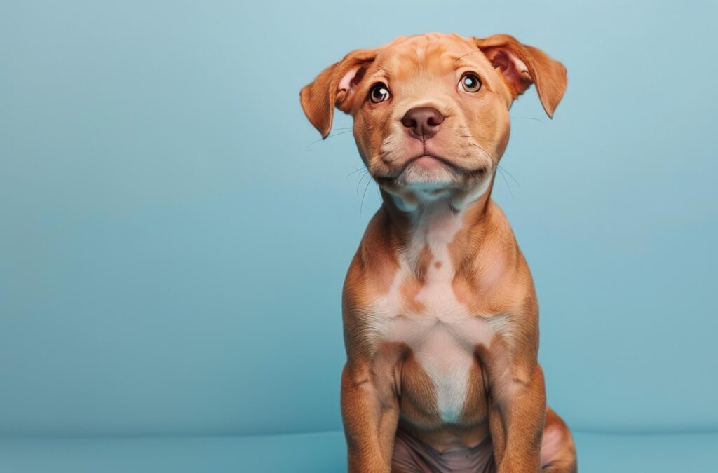 Small Brown Dog Sitting on Blue Background Stock Free