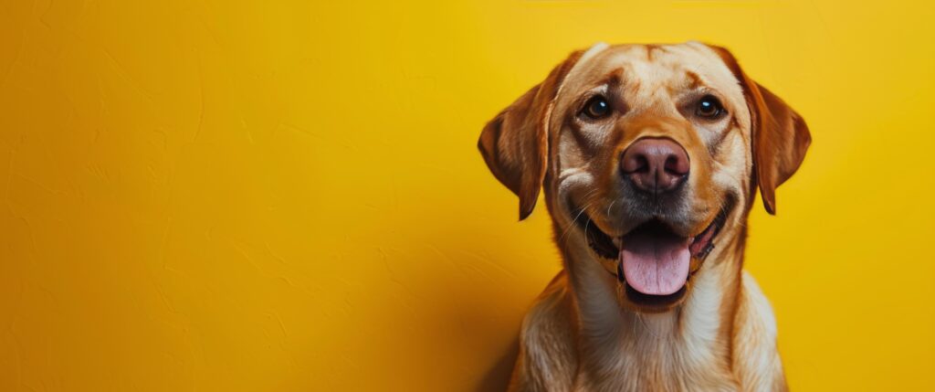 Smiling Dog on Yellow Background Stock Free