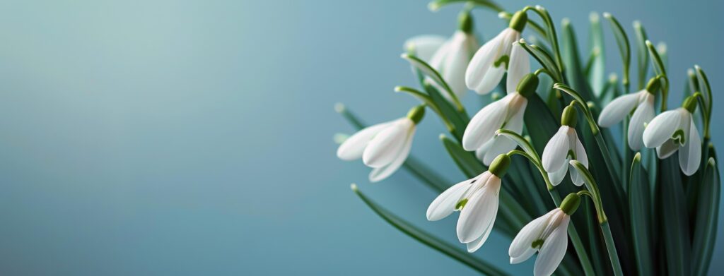 Snowdrops Blooming on Blue Background Stock Free