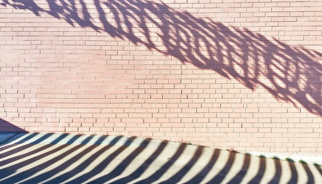 Striped brick wall with textured effect, surrounded by nature beauty generated by AI Stock Free