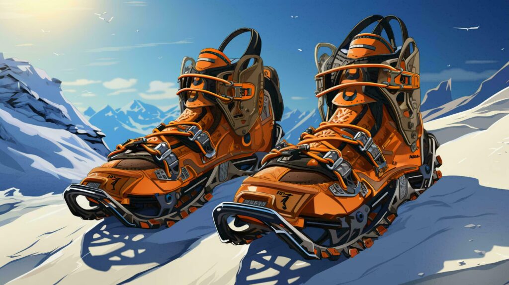 Touring sports warm winter boots with spikes for tourism, active sports lifestyle and rock climbing Stock Free