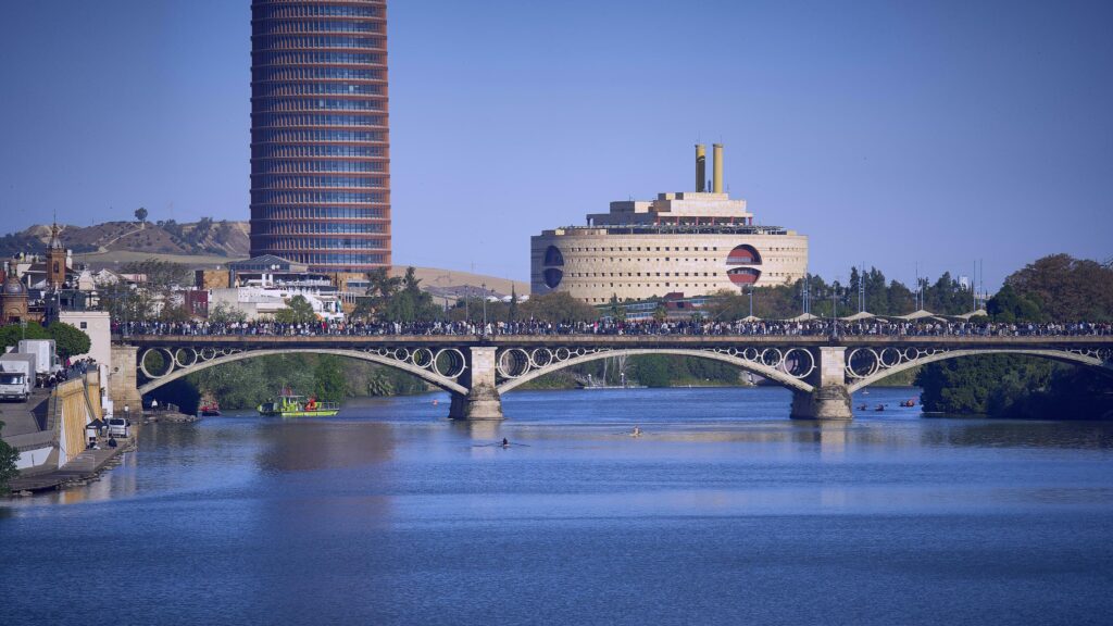 Triana Bridge, a tourist attraction, seville’s most famous landmark, spain, good friday photography. Stock Free