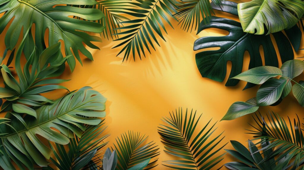 Tropical Leaves on a Yellow Background – Background Stock Free