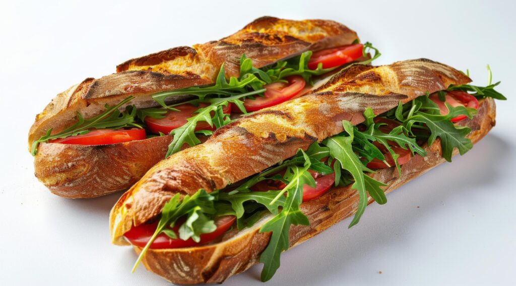 Two Sandwiches With Tomatoes and Arugula on White Background Stock Free