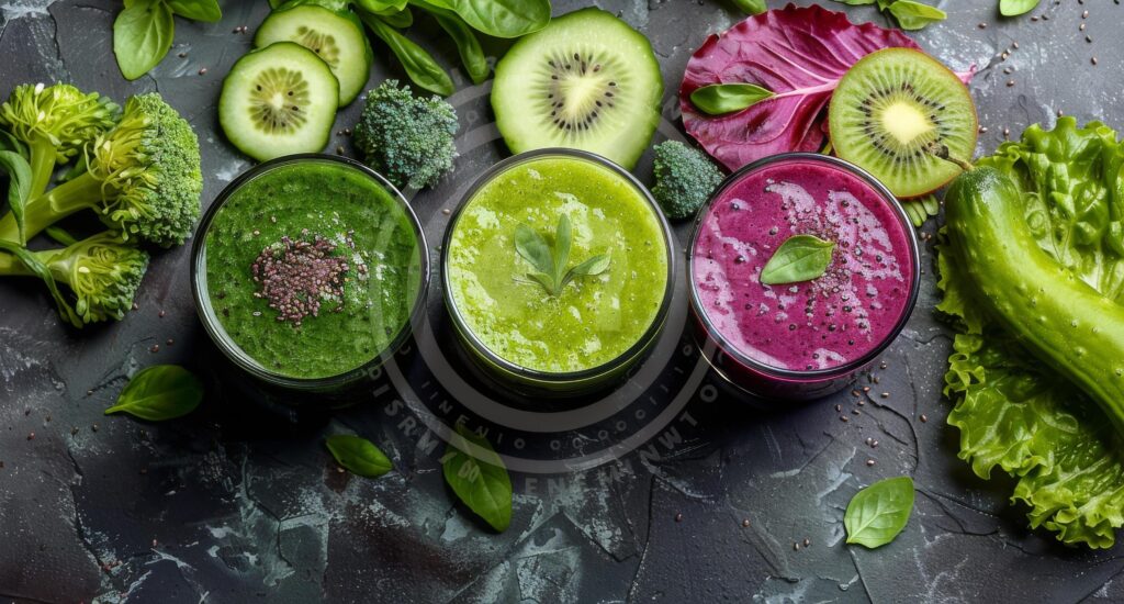 Various Green Smoothies on Dark Background Stock Free