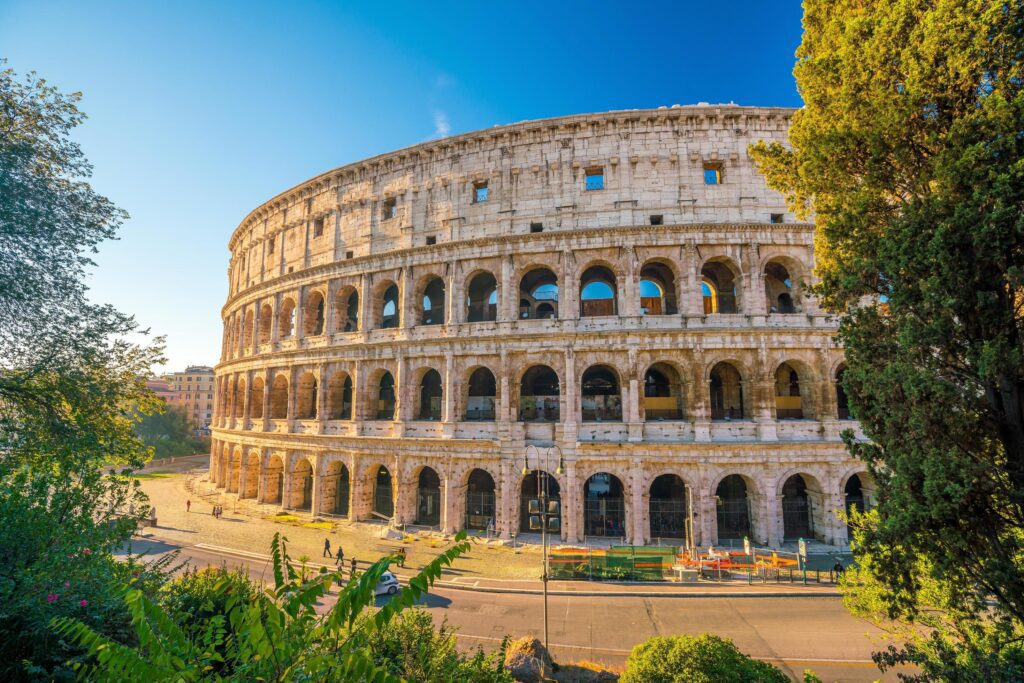 View of Colosseum in Rome with blue sky Stock Free