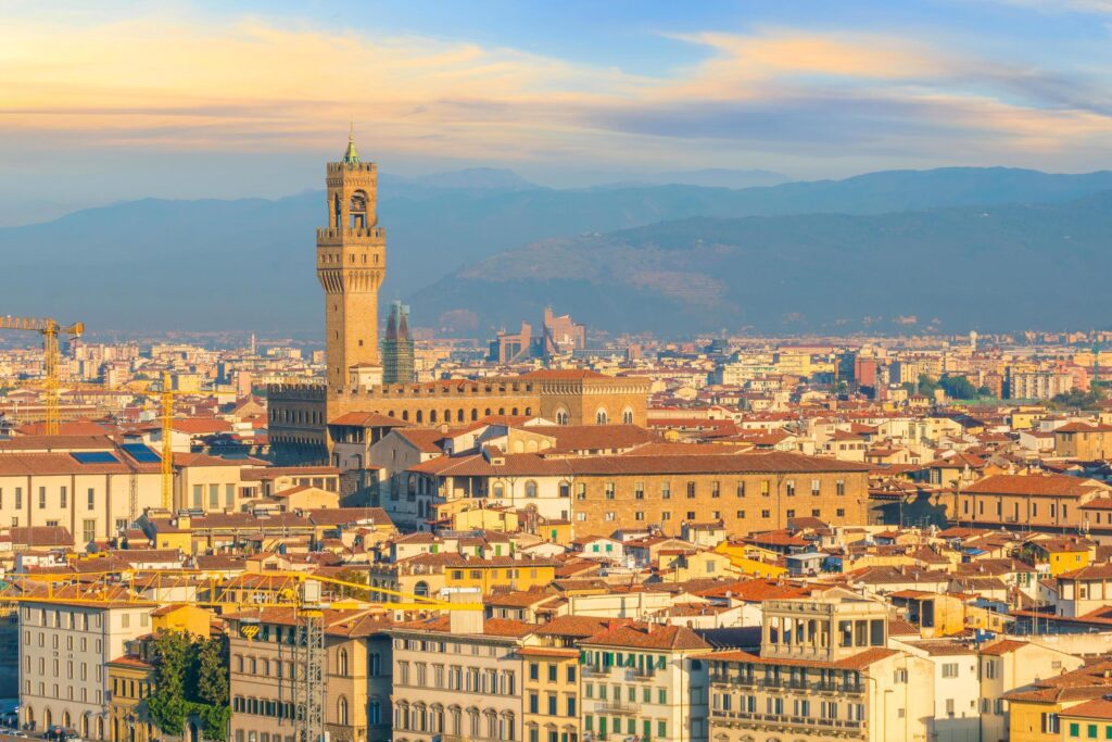 View of Florence city skyline from top view at sunset Stock Free