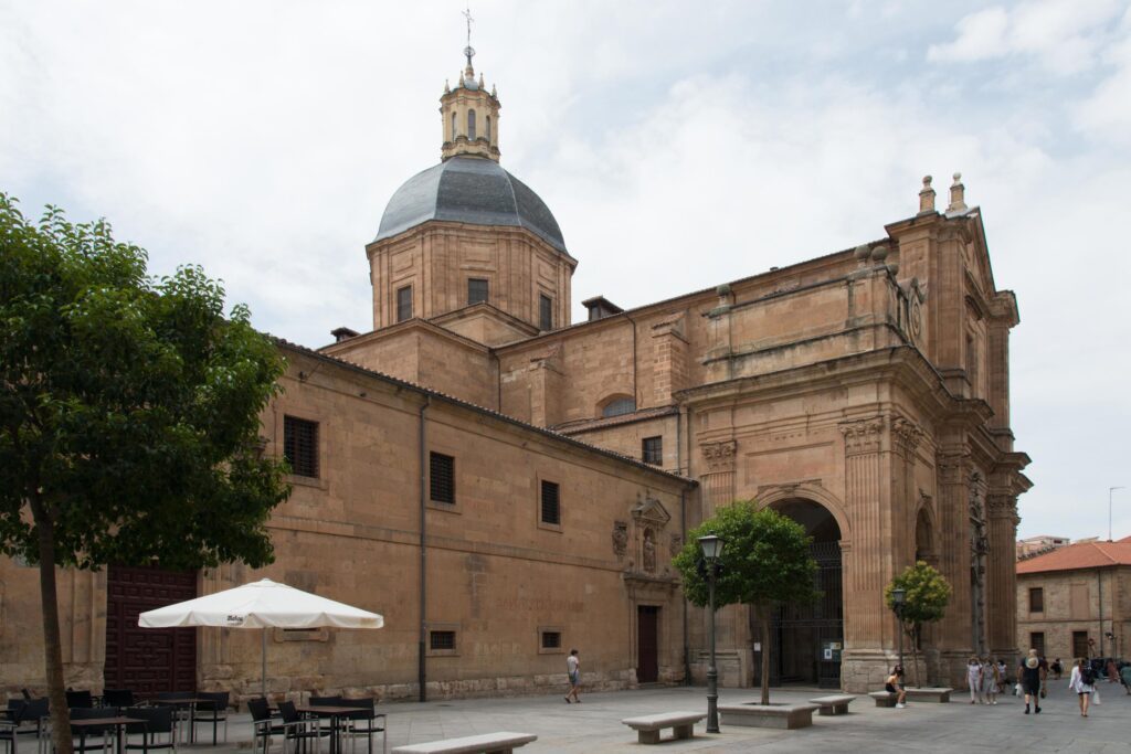 View of the church of La Purisima and agustiine convent in Salamanca, Spain. Beautiful stone building in baroque style. Stock Free