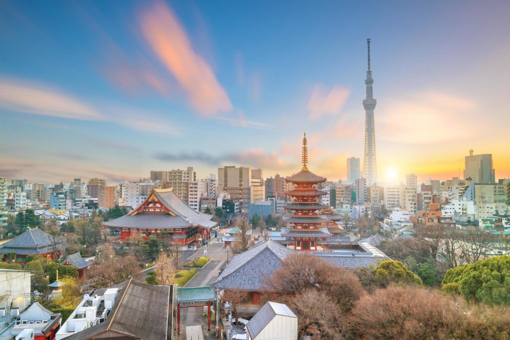 View of Tokyo skyline at twilight Stock Free