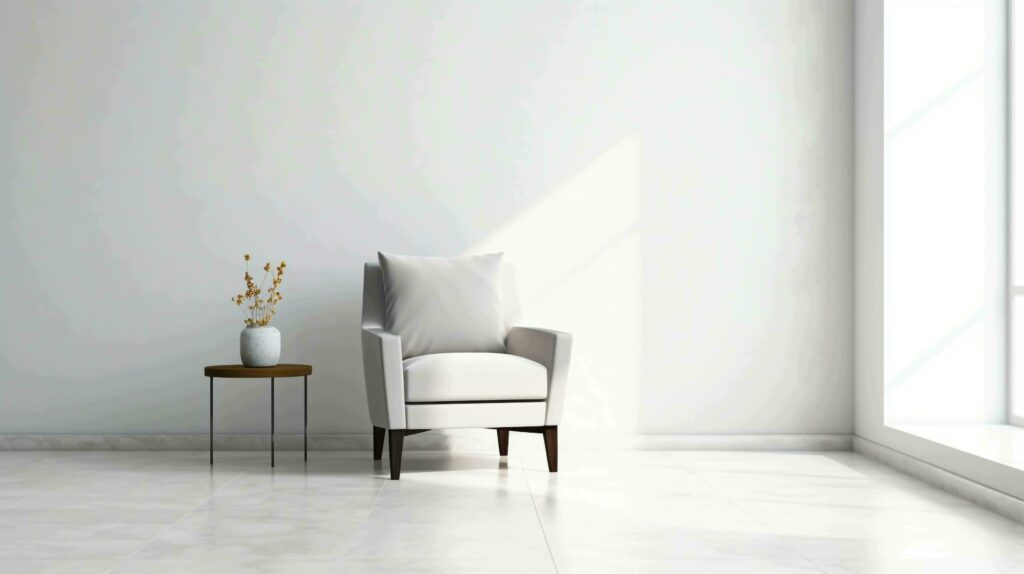 White wall interior living room with armchair, AI generated Stock Free