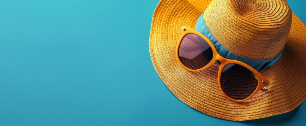 Yellow Hat and Sunglasses on Blue Background Stock Free