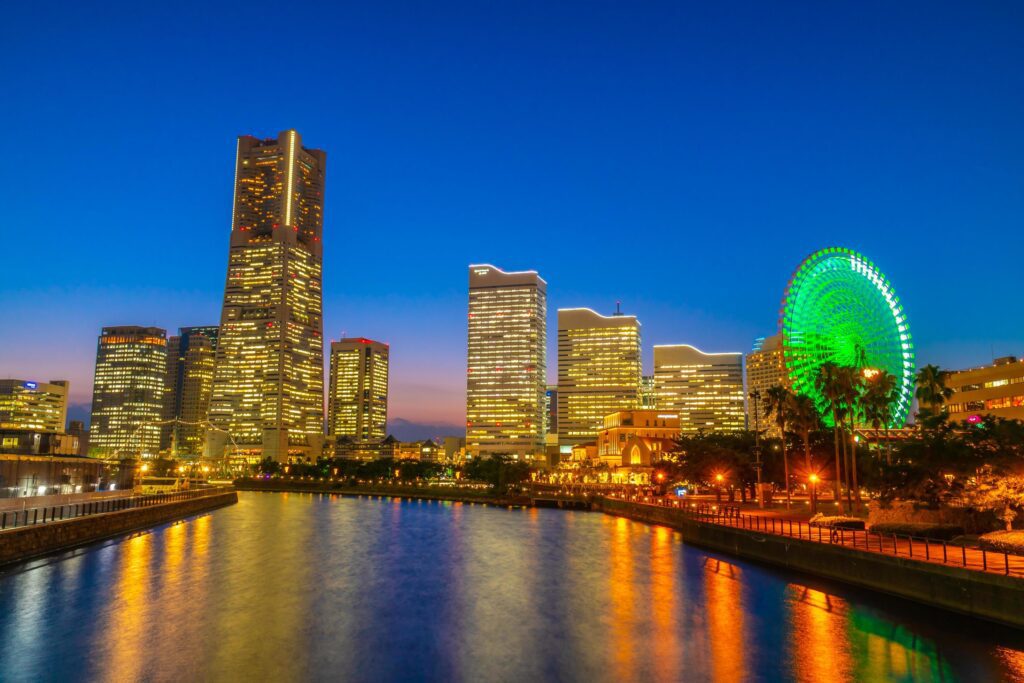 Yokohama city skyline at twilight Stock Free