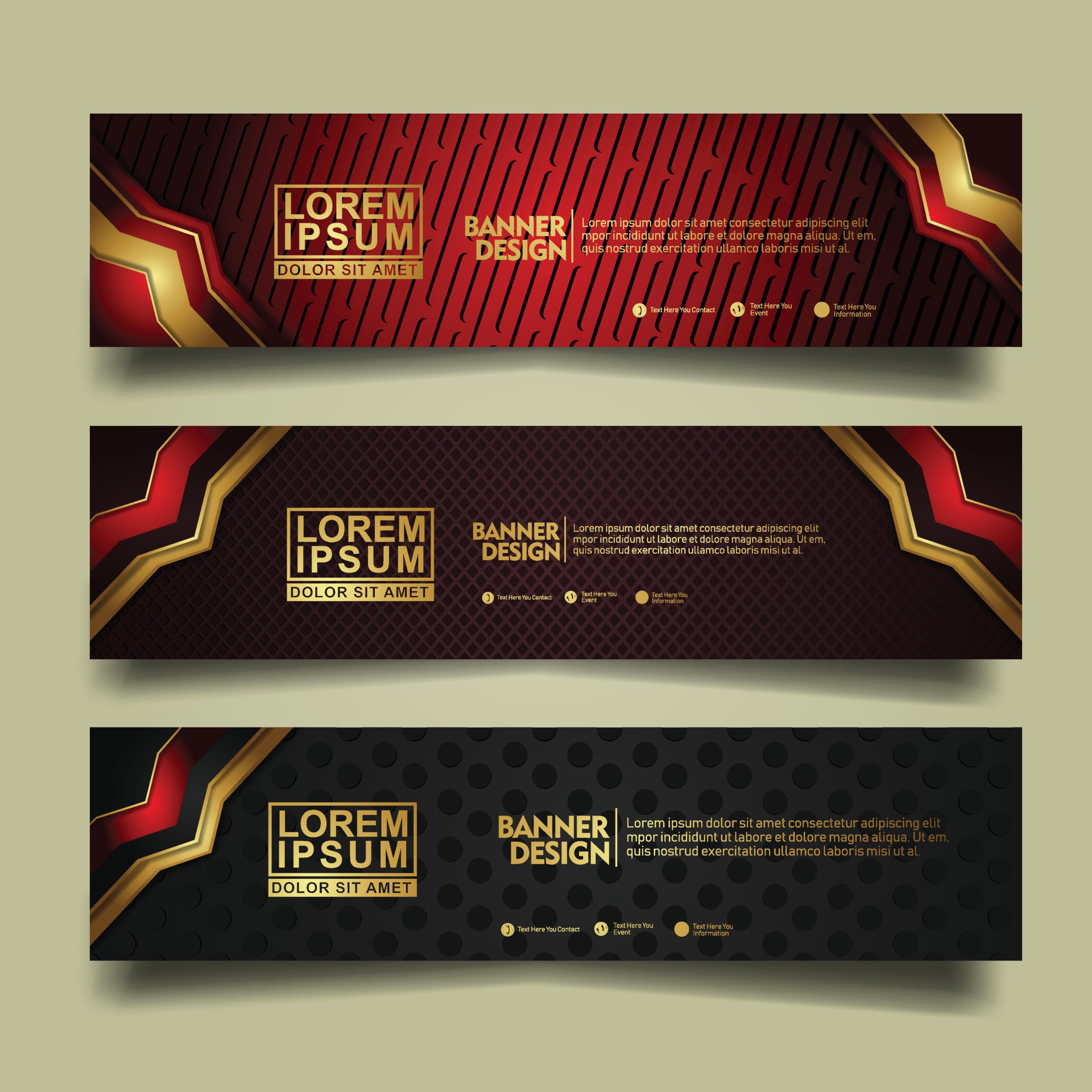 Set banner template design with luxury and elegant lines shape ornament effect on texture pattern background Free Vector