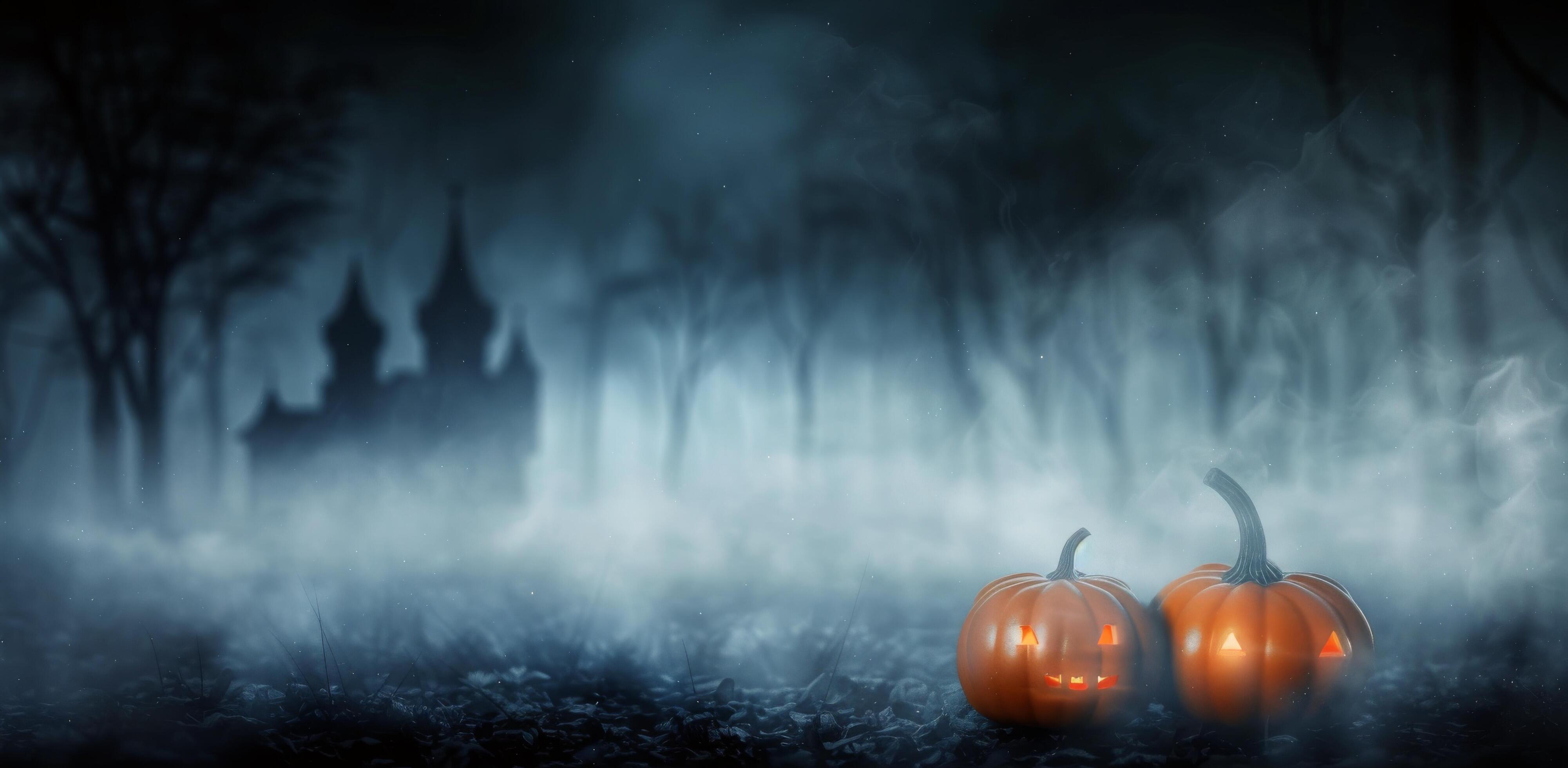 Autumn Landscape With Pumpkins and Faded Castle in the Background Stock Free